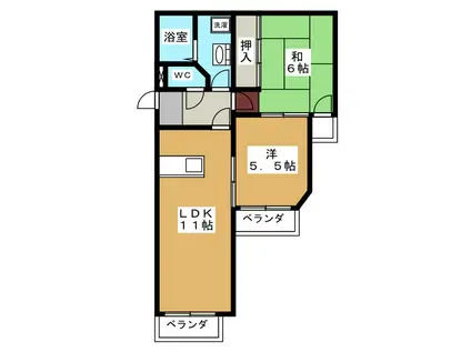 ELLE CEST LA VIE(2LDK/3階)の間取り写真