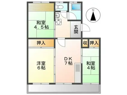 当新田マンション(3DK/4階)の間取り写真