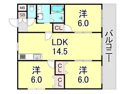 藤原マンション(3LDK/2階)の間取り写真