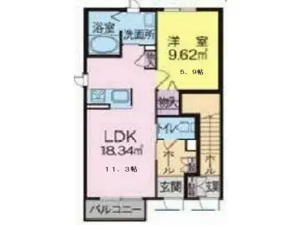 盛岡市茶畑1丁目築7年(1LDK/1階)の間取り写真