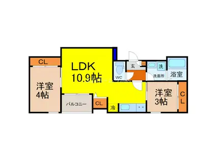 REGALESTサンメゾン栄生(2LDK/1階)の間取り写真