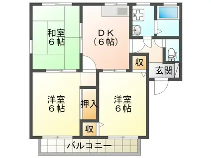 リバーコート D棟(3DK/1階)の間取り写真