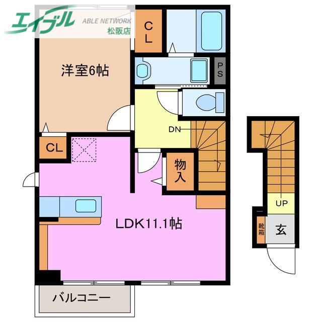 アレグリアI棟(1LDK/2階)の間取り写真