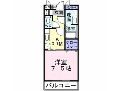 サングレイスII(1K/3階)の間取り写真