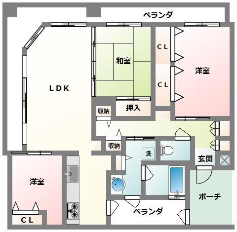 サザンパレス港川スカイデュオ ステラ(3LDK/13階)の間取り写真