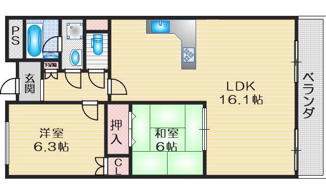 プレーヌ緑地公園(2LDK/1階)の間取り写真