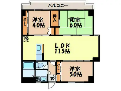 山田酒第2ビル(3LDK/2階)の間取り写真