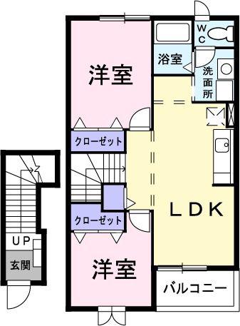 ウィスティリア(2LDK/2階)の間取り写真