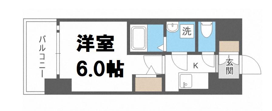 エスリード難波ザ・アーク(1K/6階)の間取り写真