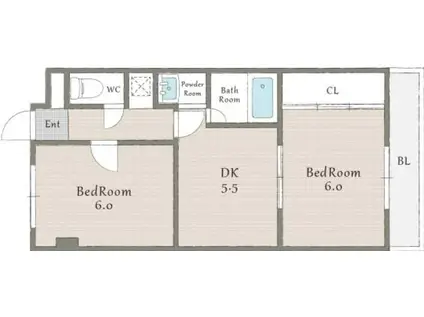 マリンクレール野田(2DK/1階)の間取り写真