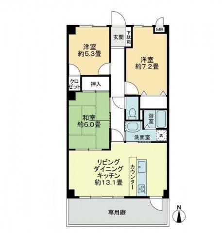 フィネス秀(3LDK/1階)の間取り写真