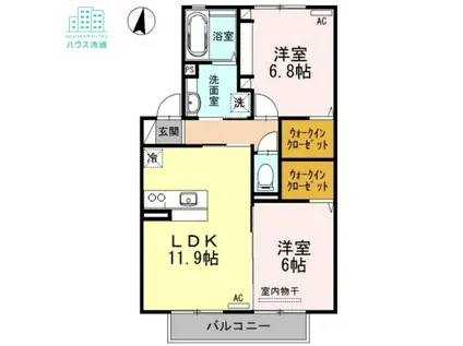 ハルブラッサム富の原 B棟(2LDK/2階)の間取り写真