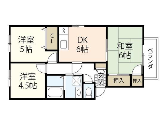 ファミーユ矢野東 B棟(3DK/1階)の間取り写真