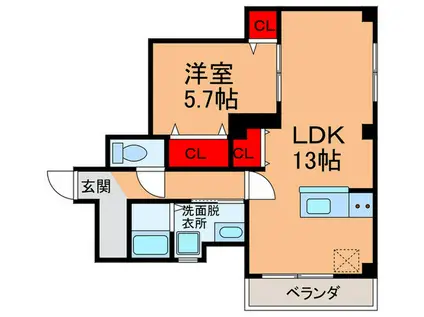 オーク山坂(1LDK/3階)の間取り写真