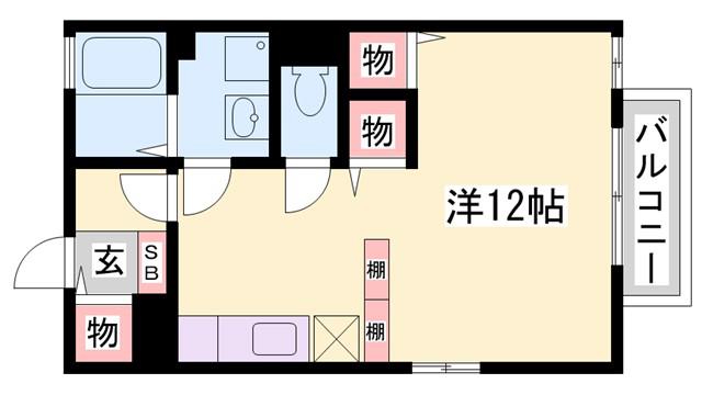 リビングタウン古坂弐番館(ワンルーム/1階)の間取り写真