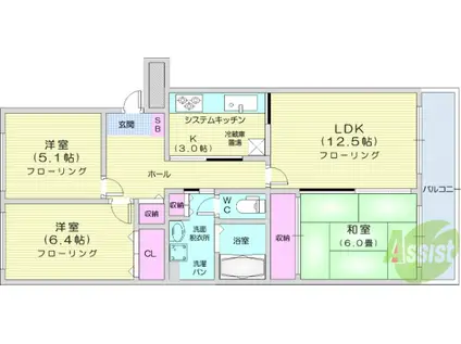 志づか米ヶ袋マンション(3LDK/1階)の間取り写真