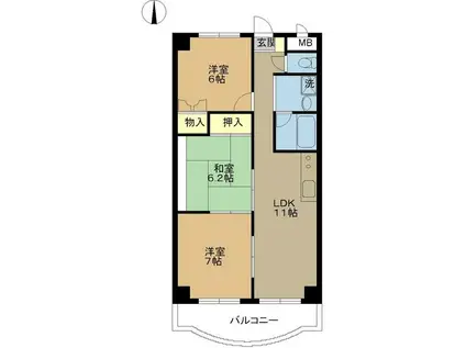 クレストYMDI(3LDK/3階)の間取り写真