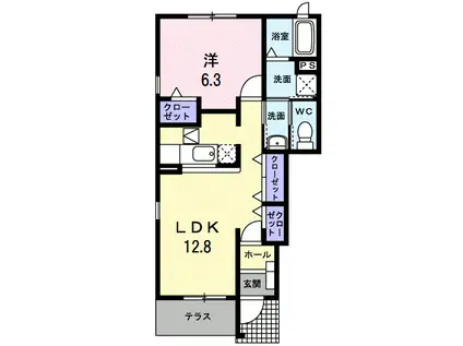 ピュアネス今泉I(1LDK/1階)の間取り写真