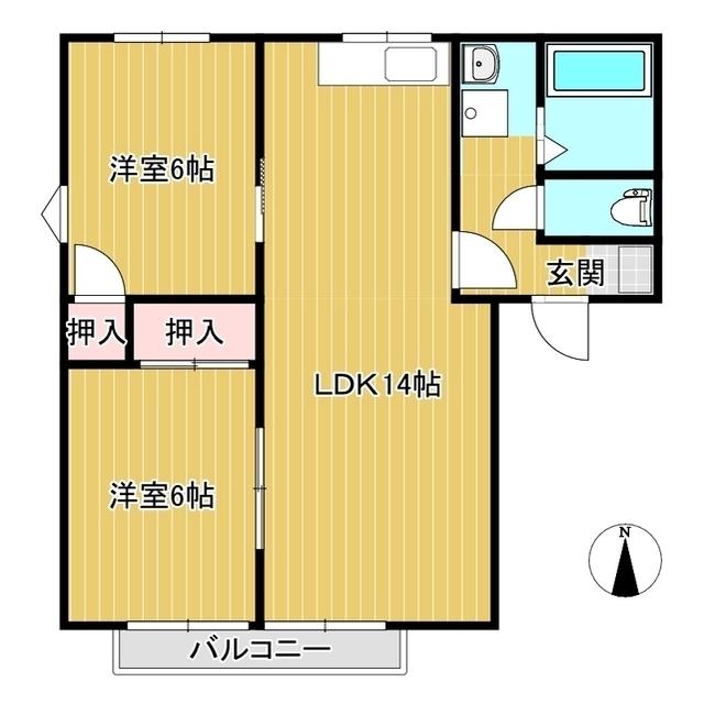 旭レジデンスA(2LDK/2階)の間取り写真