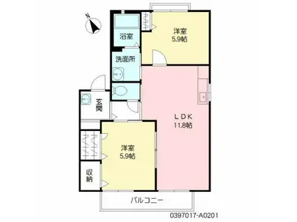 アンシャンテ(2LDK/2階)の間取り写真