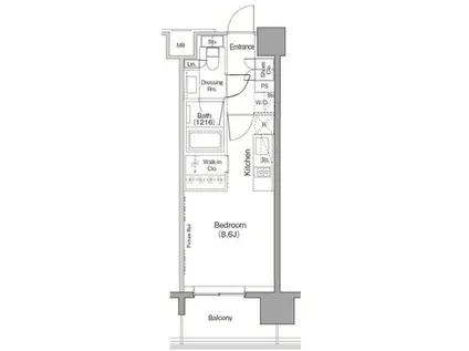 ザ・パークハビオ目黒(ワンルーム/8階)の間取り写真