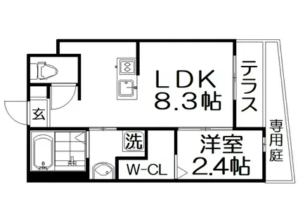 リアコート枚方御殿山サウス(1LDK/1階)の間取り写真
