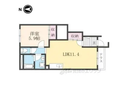 シャインヒル(1LDK/1階)の間取り写真
