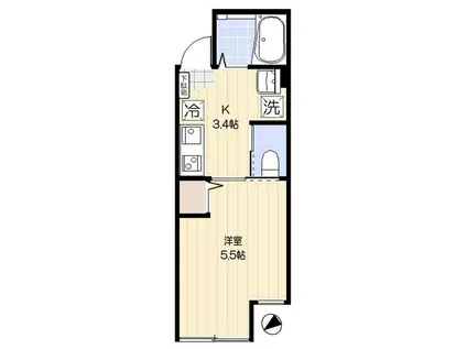 メローペ(1K/1階)の間取り写真