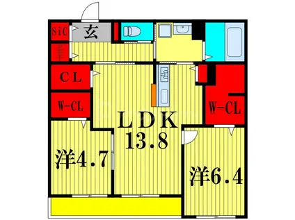 エリーナウエスト(2LDK/1階)の間取り写真