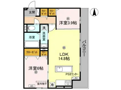 D-ROOM太子堂北(2LDK/2階)の間取り写真