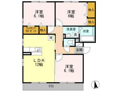 コンフォート椿(3LDK/1階)の間取り写真