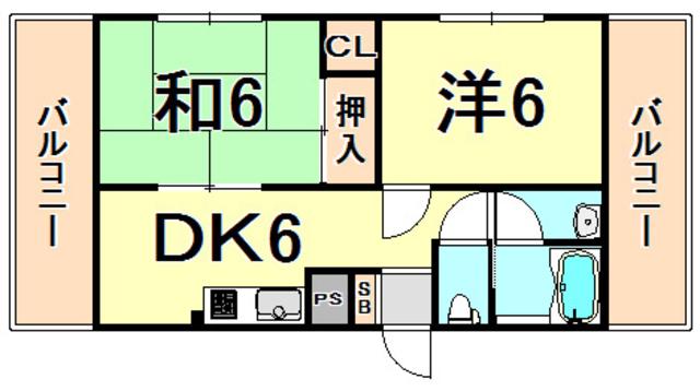 トレンディ立花(2DK/5階)の間取り写真