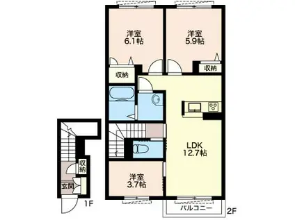 フェリオ開成(3LDK/2階)の間取り写真