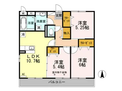 フェザンレ―ヴ(3LDK/2階)の間取り写真