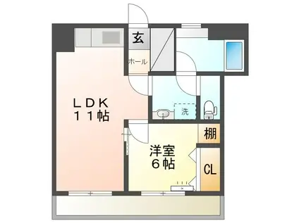 BLUE SKY ONE 新町8番館(1LDK/6階)の間取り写真