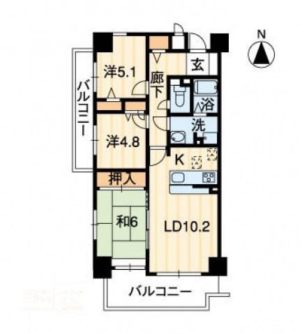 アルファステイツ木太II(3LDK/8階)の間取り写真