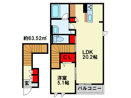 シャーメゾン向山公園(1LDK/2階)の間取り写真