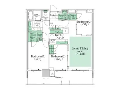 HARUMI FLAG PARK VILLAGE T棟(3LDK/35階)の間取り写真