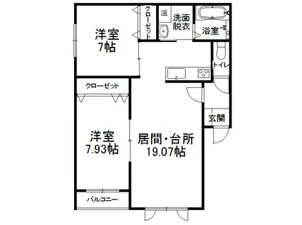 ＪＲ根室本線 帯広駅 徒歩55分 3階建 築9年(2LDK/3階)の間取り写真