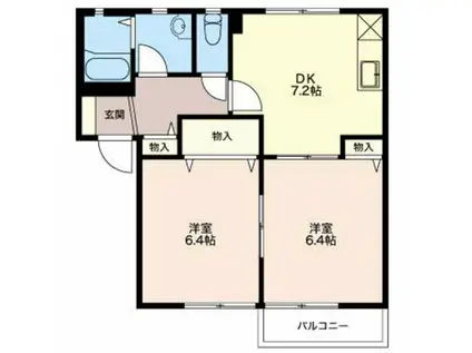 ウイングII C(2DK/2階)の間取り写真