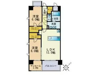 モンレーヴ博多駅南(2SLDK/2階)の間取り写真