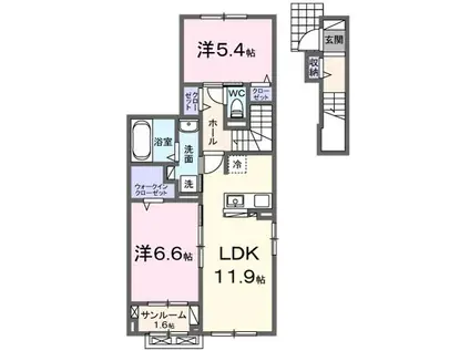 ヴィラアミング III(2LDK/2階)の間取り写真