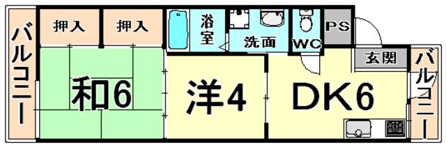 第二中村マンション(2DK/4階)の間取り写真