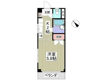 ヒルズ白楽I(1K/2階)の間取り写真