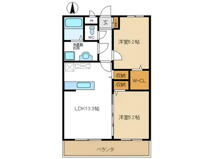 グランフルール(2LDK/1階)の間取り写真