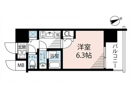 アスヴェル南森町(1K/2階)の間取り写真