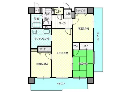 ルネッサ扇町(3LDK/5階)の間取り写真