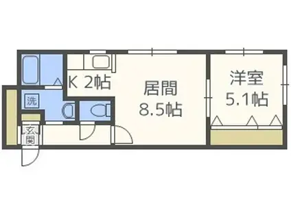 グランディール南10条 (1LDK/1階)の間取り写真