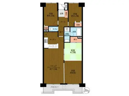 ラブリーハイツ久里浜(4LDK/9階)の間取り写真