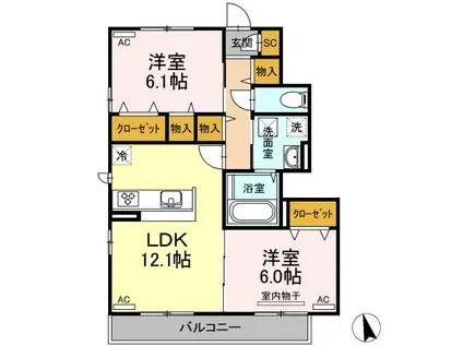 エレナ名東 B棟(2LDK/1階)の間取り写真